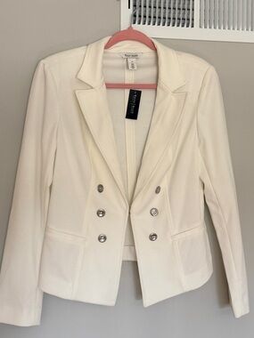 White House Black Market Cream Double-Breasted Tailored Blazer